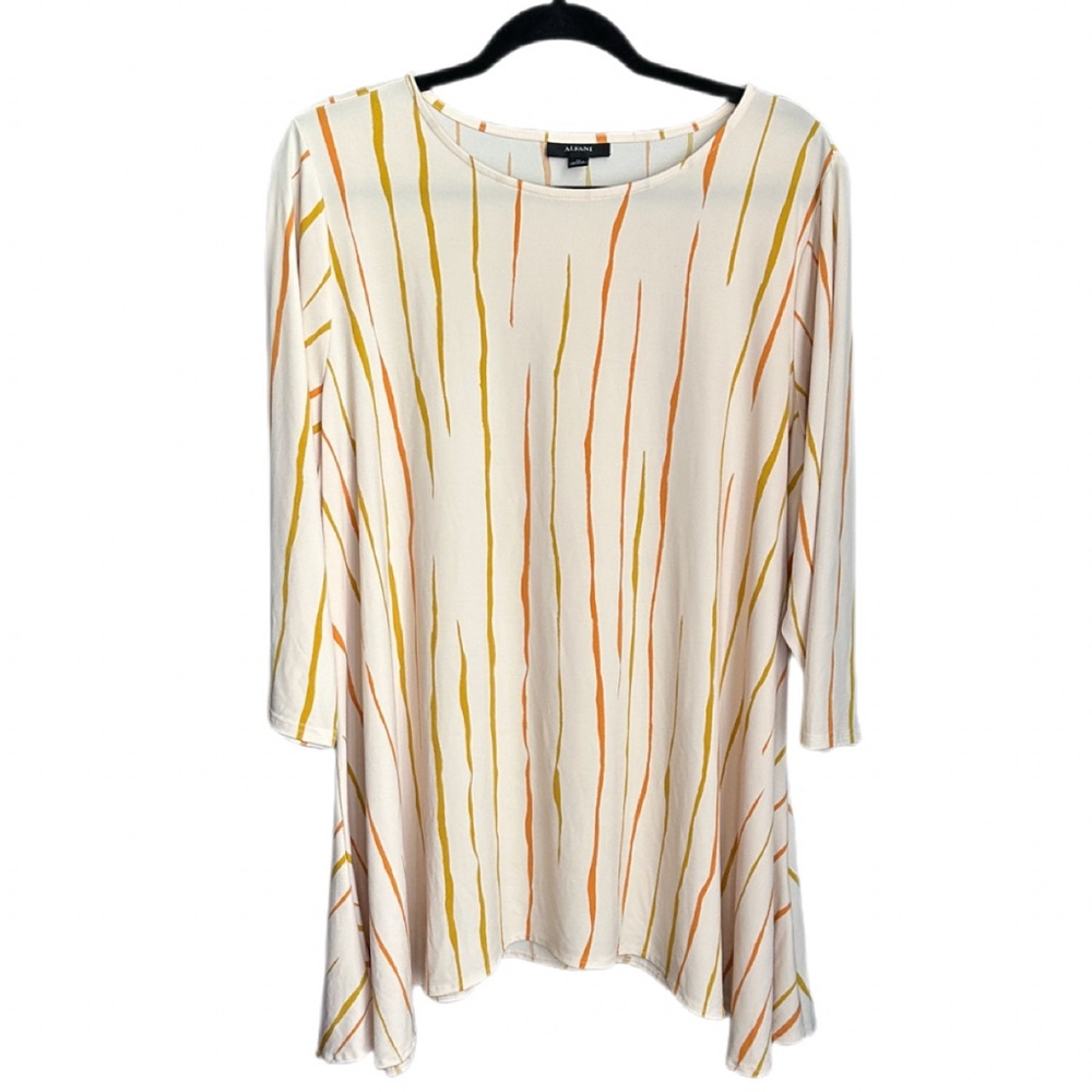Women’s Alfani Cream Blouse/Tunic with Yellow and Orange Stripes Design Size 2X